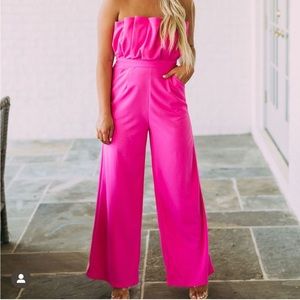 Hot Pink Pleated Jumpsuit from These Three Boutique size Large